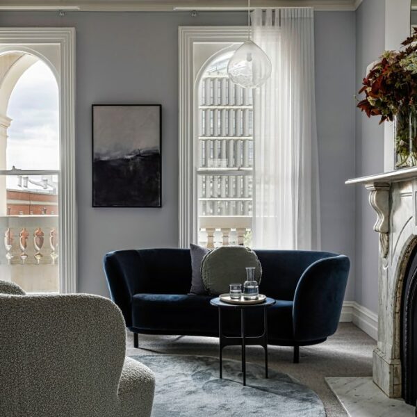 sofa next to window in waiting room area