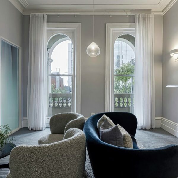 Waiting room with couches and window
