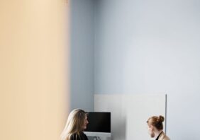 Clinic staff member speaking to a client